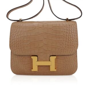 Hermes Mini Constance Bag 18 Chai Matte Alligator with Gold Hardware