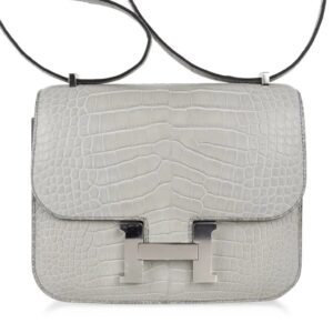 Hermes Mini Constance Bag 18 Gris Perle Matte Alligator with Palladium Hardware
