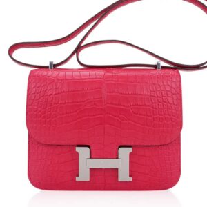 Hermes Mini Constance Bag 18 Rose Extreme Matte Alligator with Palladium Hardware