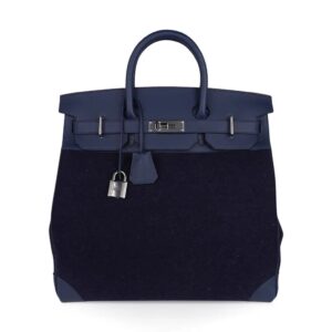 Hermes HAC Birkin 40 Bag Bleu Nuit Feutre & Bleu de Malte Evercolor Leather with Palladium Hardware