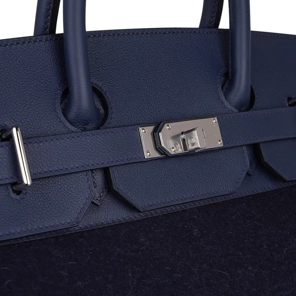 Hermes HAC Birkin 40 Bag Bleu Nuit Feutre & Bleu de Malte Evercolor Leather with Palladium Hardware - Image 10