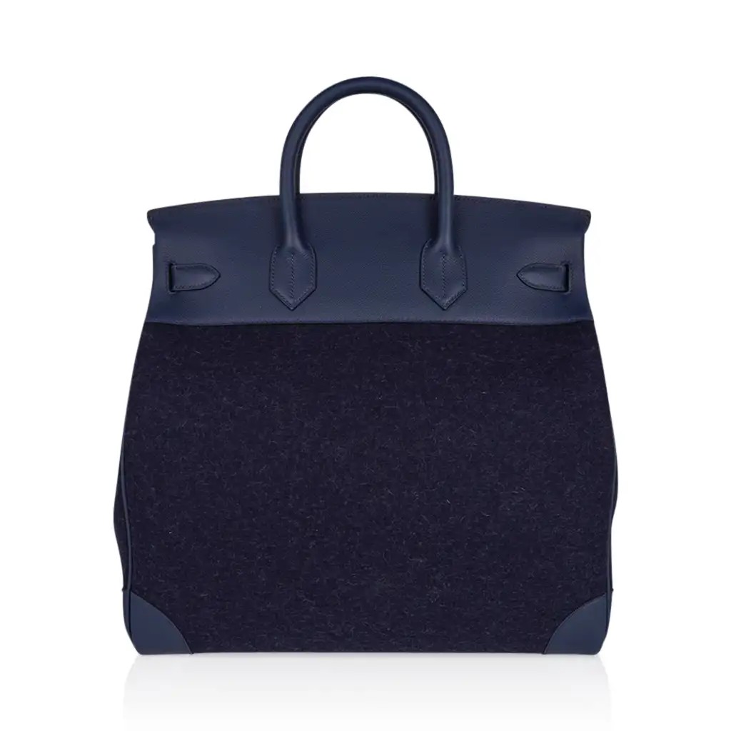Hermes HAC Birkin 40 Bag Bleu Nuit Feutre & Bleu de Malte Evercolor Leather with Palladium Hardware - Image 11