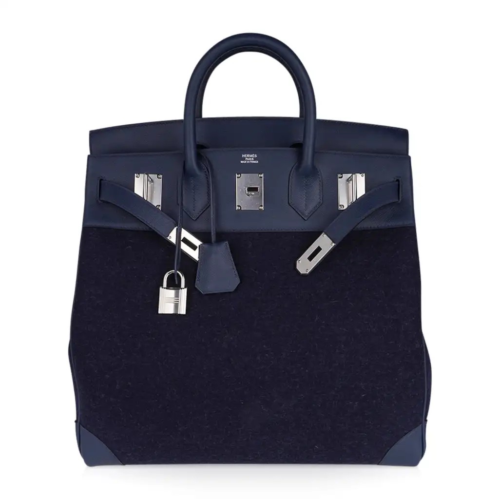 Hermes HAC Birkin 40 Bag Bleu Nuit Feutre & Bleu de Malte Evercolor Leather with Palladium Hardware - Image 2