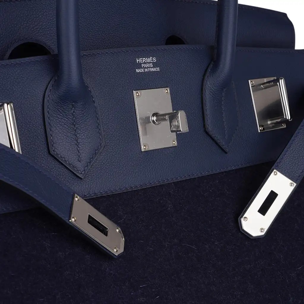 Hermes HAC Birkin 40 Bag Bleu Nuit Feutre & Bleu de Malte Evercolor Leather with Palladium Hardware - Image 3
