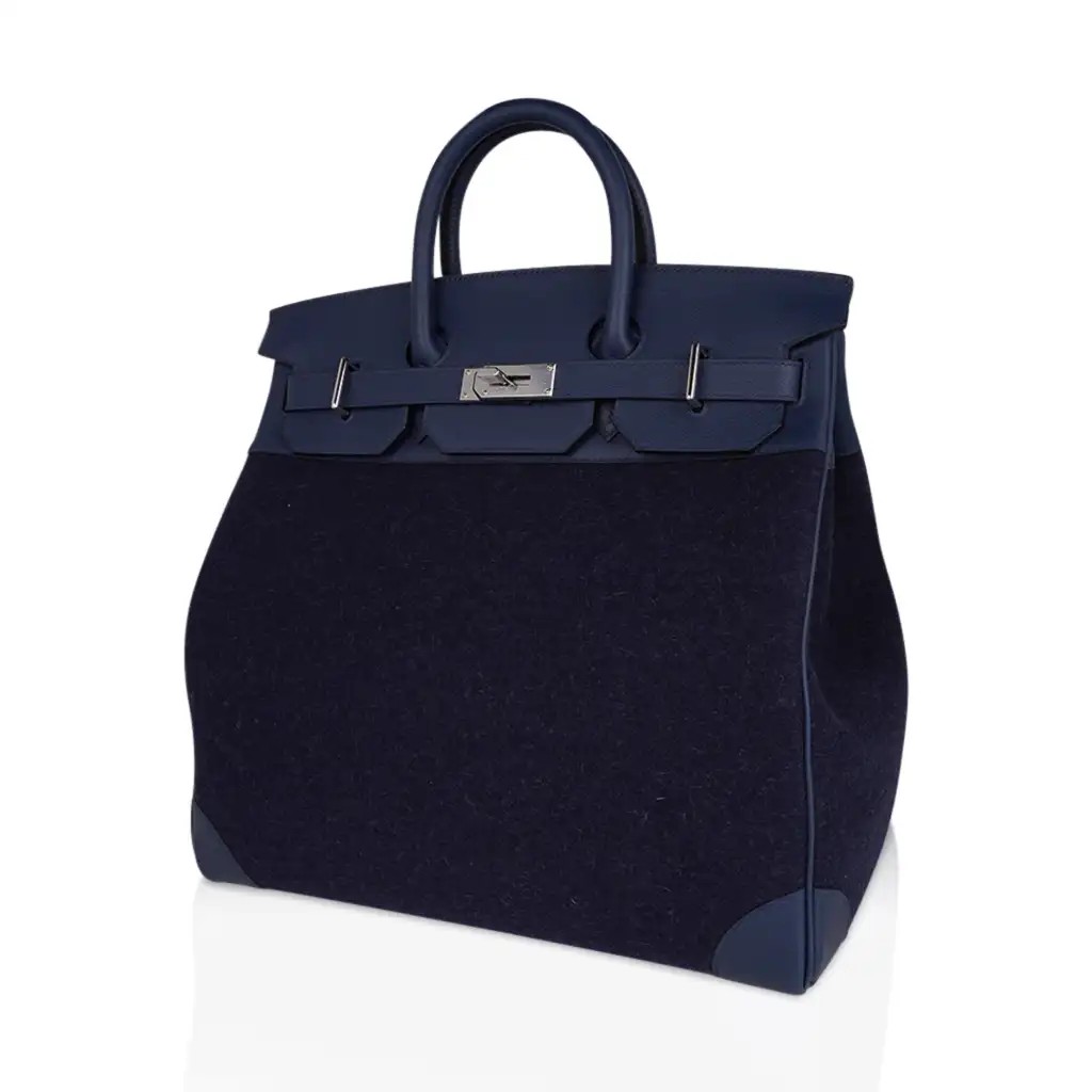 Hermes HAC Birkin 40 Bag Bleu Nuit Feutre & Bleu de Malte Evercolor Leather with Palladium Hardware - Image 4