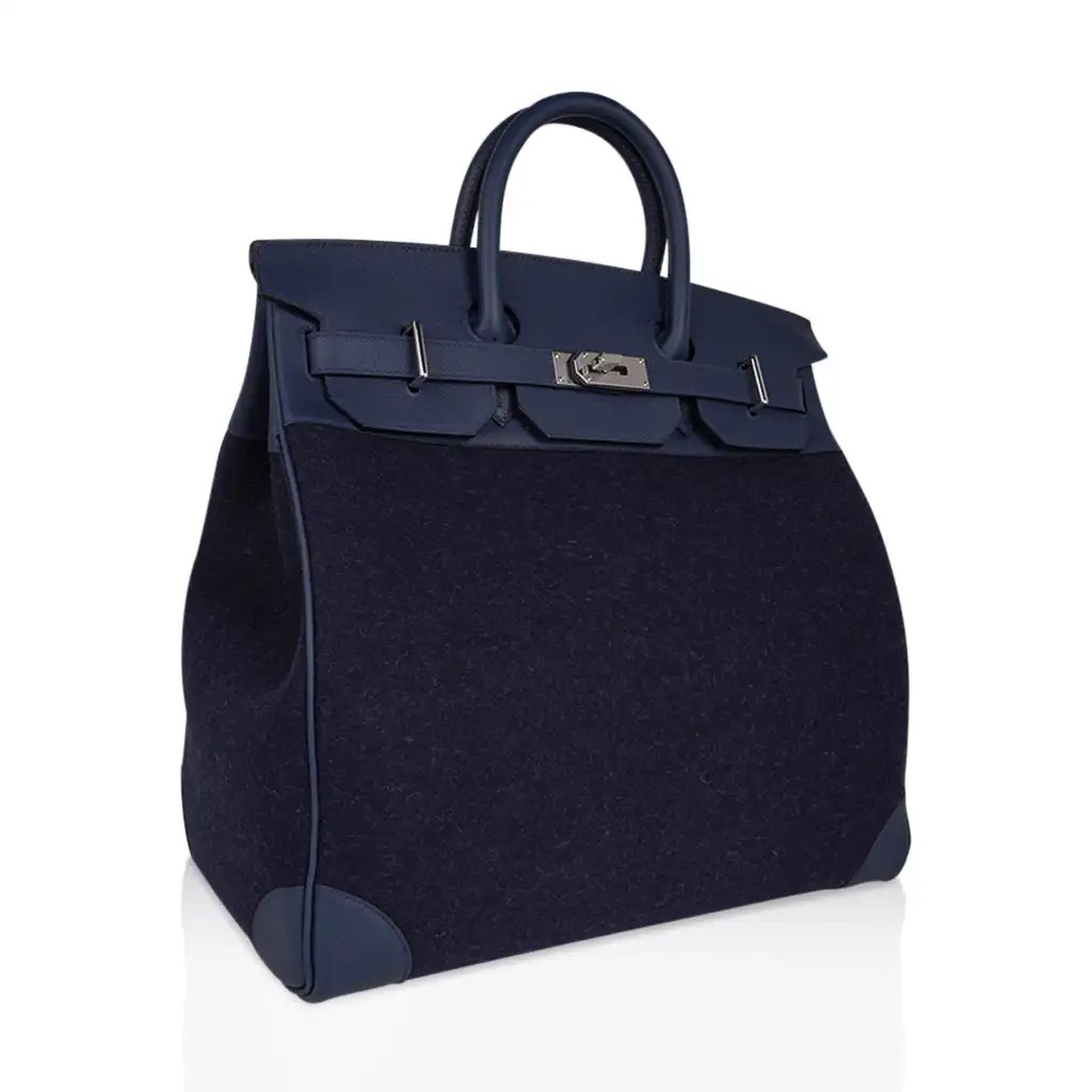 Hermes HAC Birkin 40 Bag Bleu Nuit Feutre & Bleu de Malte Evercolor Leather with Palladium Hardware - Image 5