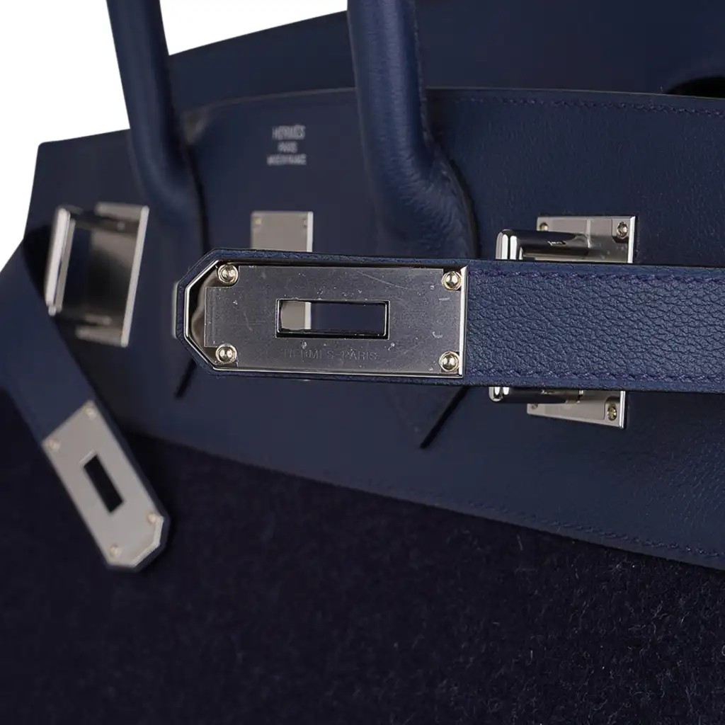 Hermes HAC Birkin 40 Bag Bleu Nuit Feutre & Bleu de Malte Evercolor Leather with Palladium Hardware - Image 6