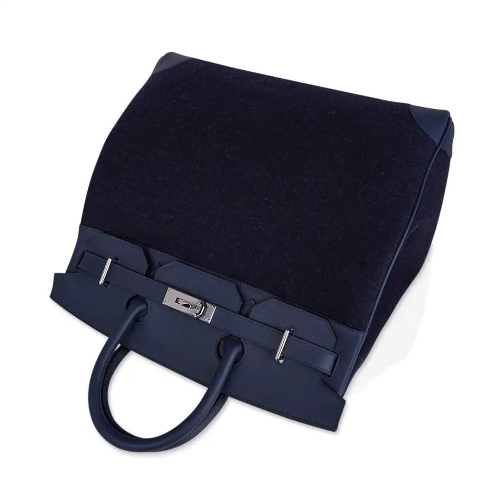 Hermes HAC Birkin 40 Bag Bleu Nuit Feutre & Bleu de Malte Evercolor Leather with Palladium Hardware - Image 7