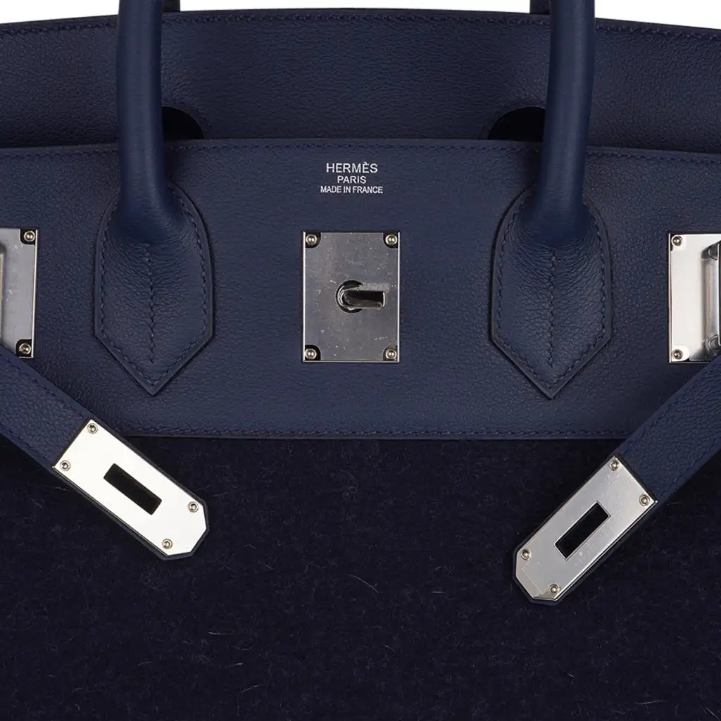 Hermes HAC Birkin 40 Bag Bleu Nuit Feutre & Bleu de Malte Evercolor Leather with Palladium Hardware - Image 8