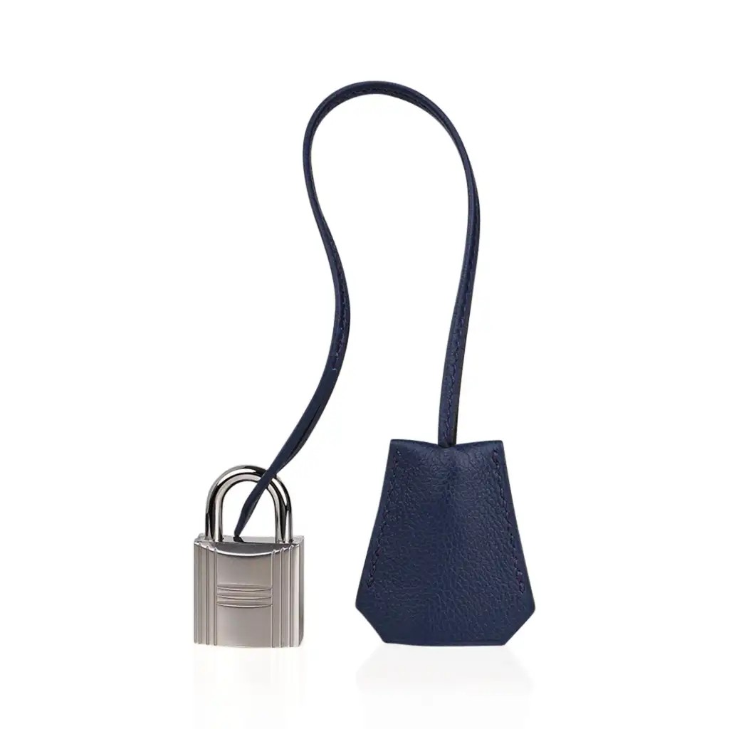 Hermes HAC Birkin 40 Bag Bleu Nuit Feutre & Bleu de Malte Evercolor Leather with Palladium Hardware - Image 9