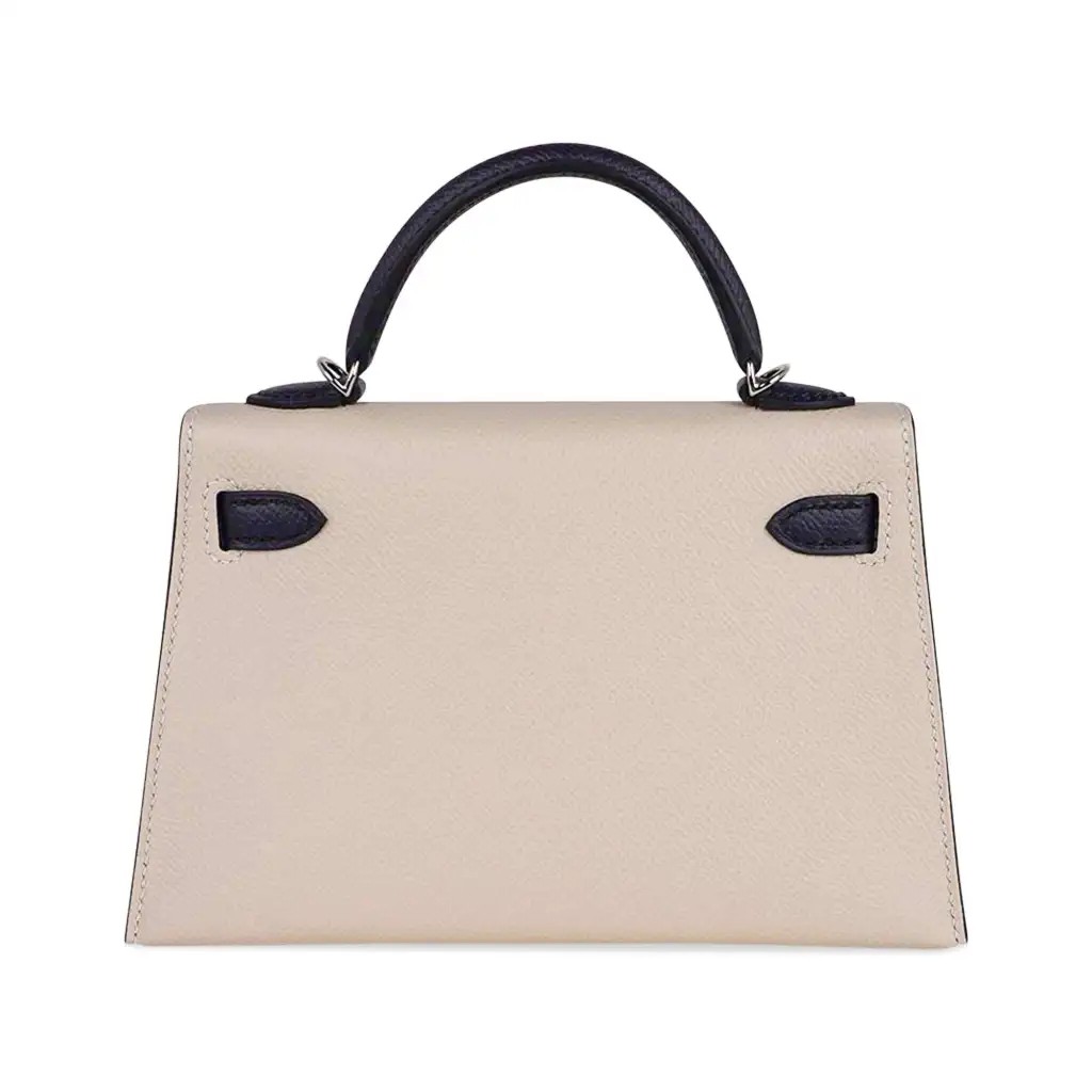 Hermes Special Order HSS Mini Kelly 20 Bag Sellier Craie & Blue Indigo Epsom Leather with Palladium Hardware - Image 10