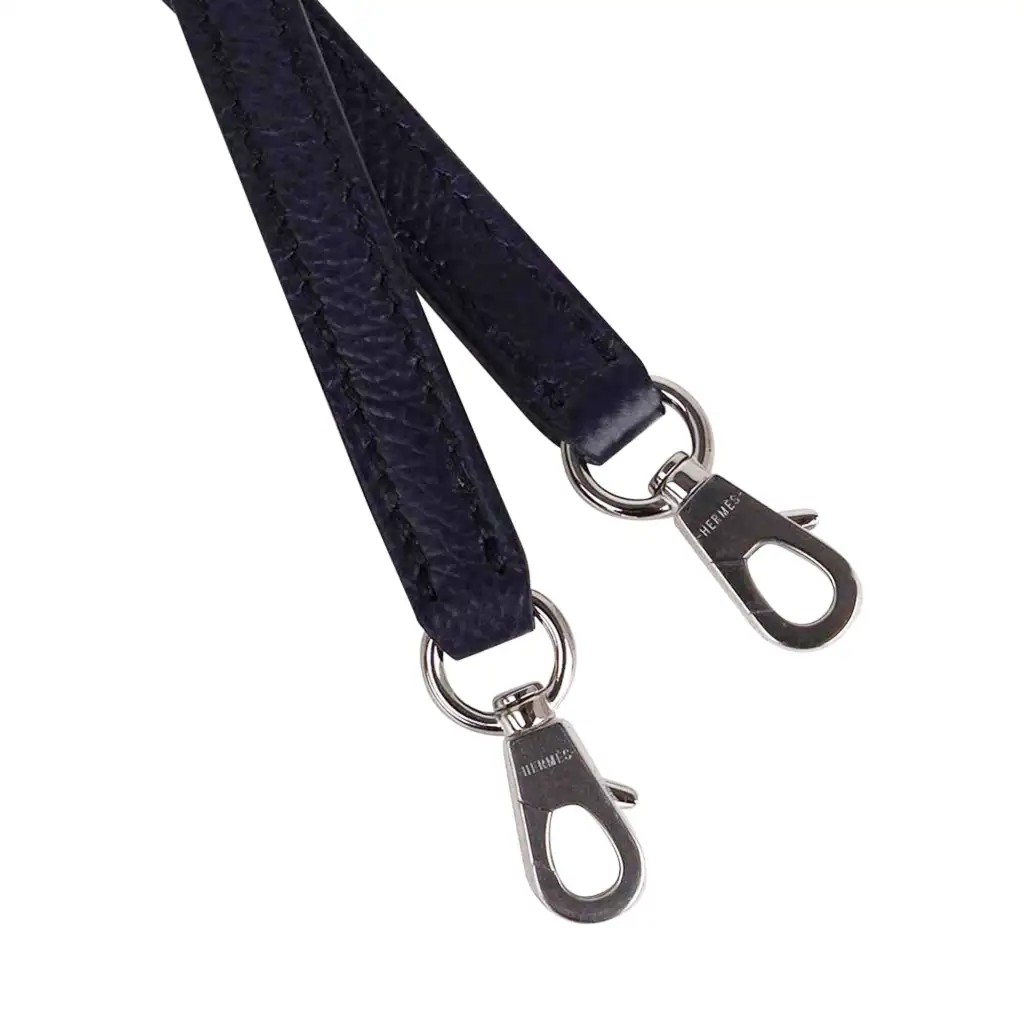Hermes Special Order HSS Mini Kelly 20 Bag Sellier Craie & Blue Indigo Epsom Leather with Palladium Hardware - Image 9