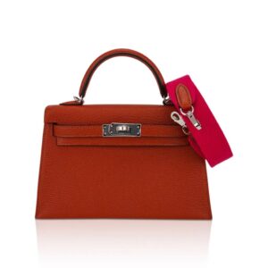 Hermes Mini Kelly 20 Bag Sellier Cuivre Chevre Leather with Palladium Hardware