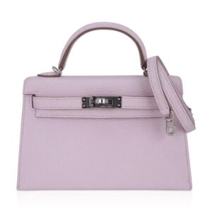 Hermes Mini Kelly 20 Bag Sellier Mauve Pale Chevre Leather with Palladium Hardware