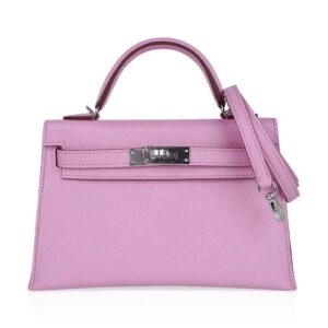 Hermes Mini Kelly 20 Bag Sellier Mauve Sylvestre Epsom with Palladium Hardware
