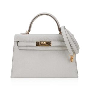 Hermes Mini Kelly 20 Bag Sellier Mushroom Chevre with Gold Hardware