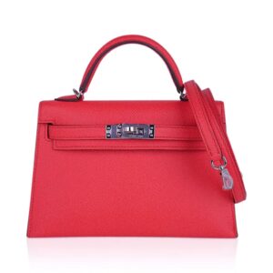 Hermes Mini Kelly 20 Bag Sellier Rose Texas Epsom with Palladium Hardware