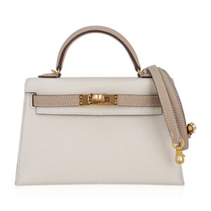 Hermes Special Order HSS Mini Kelly 20 Sellier Bag Craie & Trench Epsom Leather with Gold Hardware
