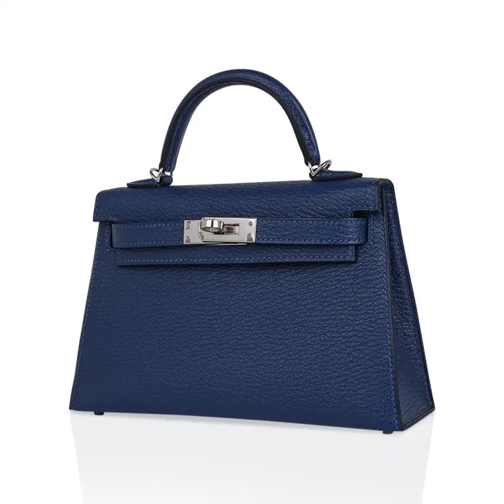 Hermes Special Order HSS Verso Mini Kelly 20 Sellier Bag Deep Bleu & Bleu Izmir Epsom Leather with Palladium Hardware - Image 4
