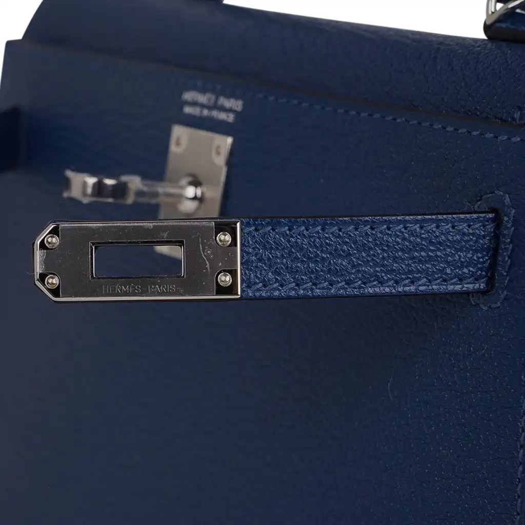 Hermes Special Order HSS Verso Mini Kelly 20 Sellier Bag Deep Bleu & Bleu Izmir Epsom Leather with Palladium Hardware - Image 5