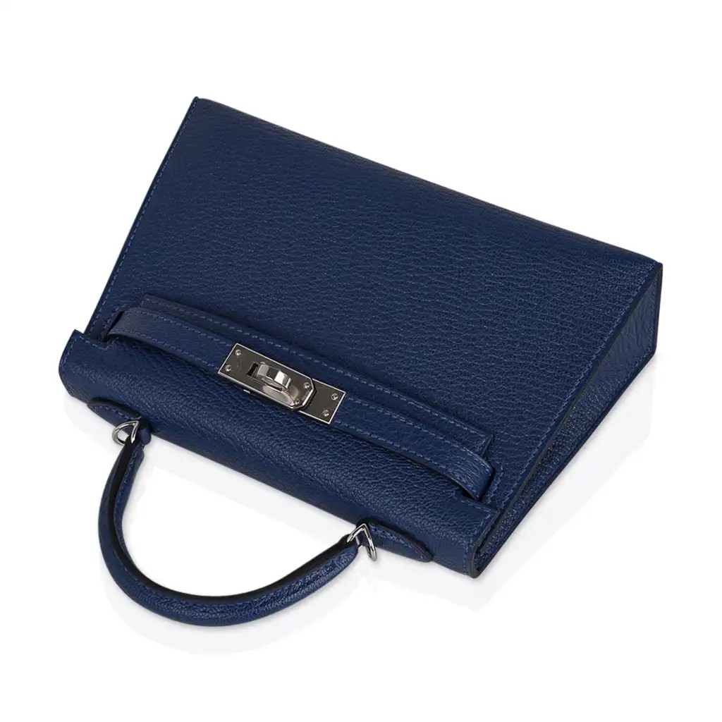 Hermes Special Order HSS Verso Mini Kelly 20 Sellier Bag Deep Bleu & Bleu Izmir Epsom Leather with Palladium Hardware - Image 6