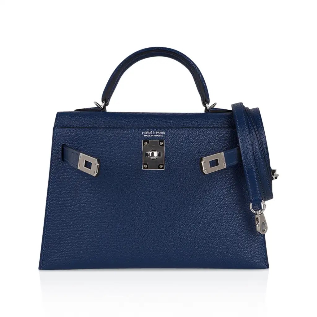 Hermes Special Order HSS Verso Mini Kelly 20 Sellier Bag Deep Bleu & Bleu Izmir Epsom Leather with Palladium Hardware - Image 7