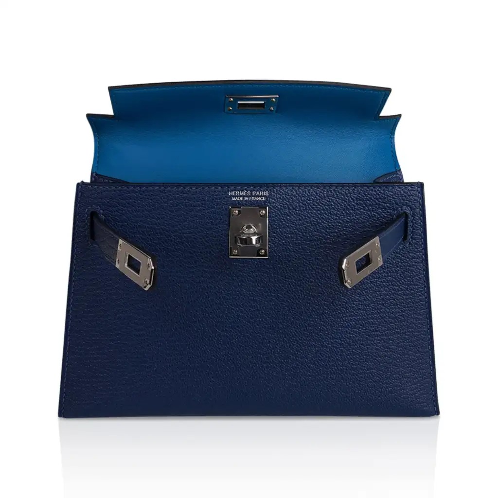 Hermes Special Order HSS Verso Mini Kelly 20 Sellier Bag Deep Bleu & Bleu Izmir Epsom Leather with Palladium Hardware - Image 9