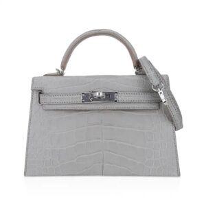 Hermes Limited Edition Mini Kelly 20 Sellier Matte Gris Perle Alligator Bag Palladium Hardware