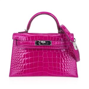 Hermes Limited Edition Mini Kelly 20 Sellier Rose Scheherazade Alligator Bag Palladium Hardware