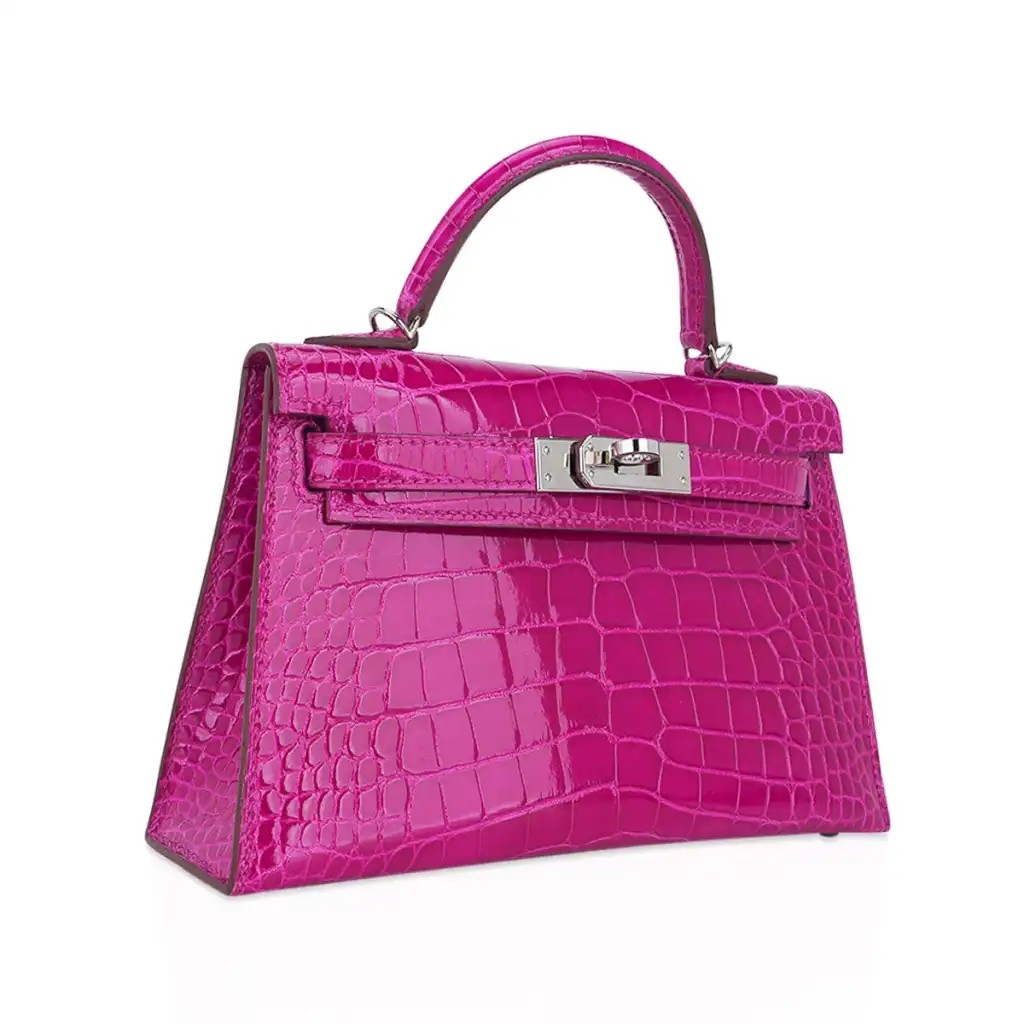 Hermes Limited Edition Mini Kelly 20 Sellier Rose Scheherazade Alligator Bag Palladium Hardware - Image 2