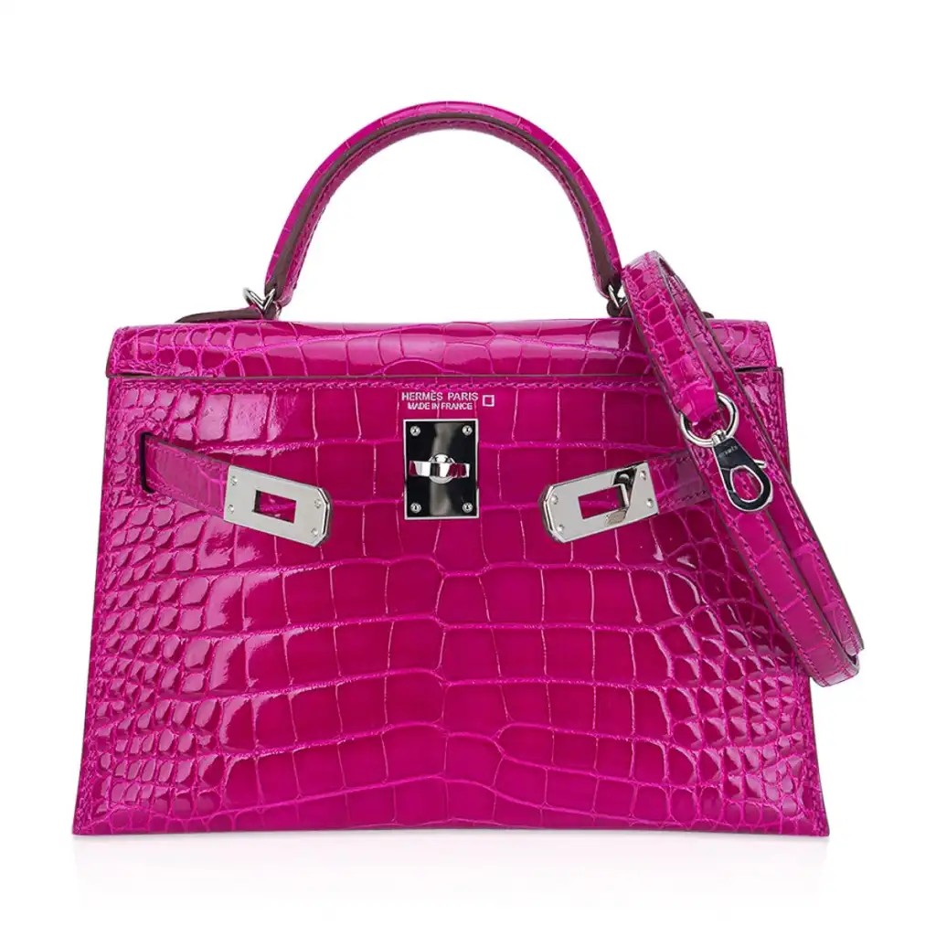 Hermes Limited Edition Mini Kelly 20 Sellier Rose Scheherazade Alligator Bag Palladium Hardware - Image 3