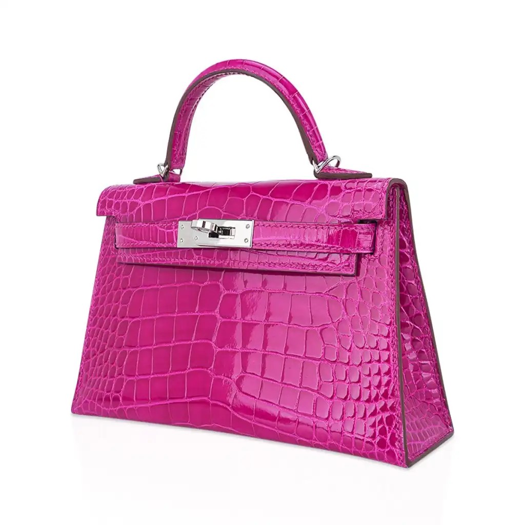 Hermes Limited Edition Mini Kelly 20 Sellier Rose Scheherazade Alligator Bag Palladium Hardware - Image 4