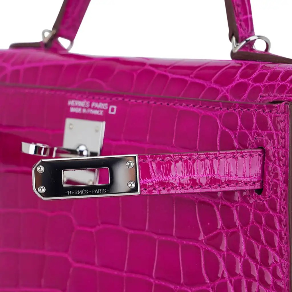 Hermes Limited Edition Mini Kelly 20 Sellier Rose Scheherazade Alligator Bag Palladium Hardware - Image 5