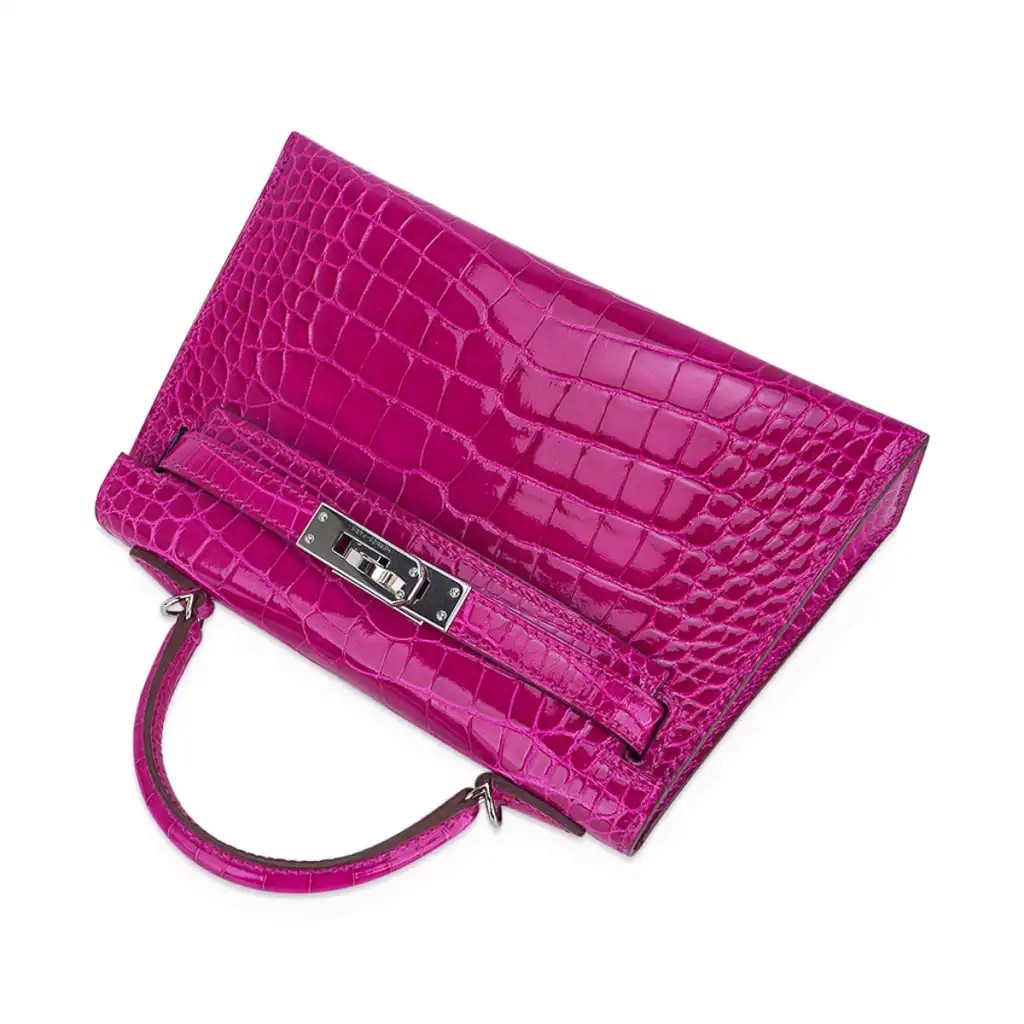 Hermes Limited Edition Mini Kelly 20 Sellier Rose Scheherazade Alligator Bag Palladium Hardware - Image 6