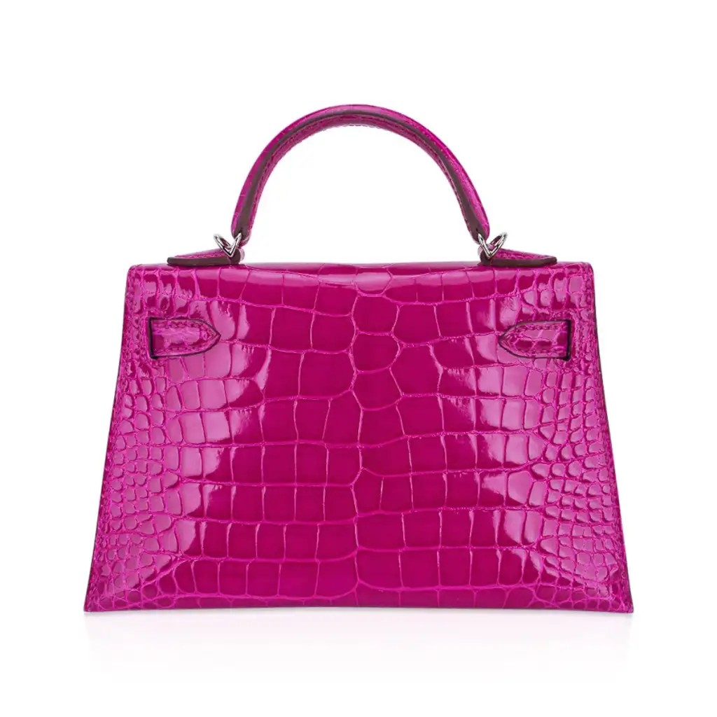 Hermes Limited Edition Mini Kelly 20 Sellier Rose Scheherazade Alligator Bag Palladium Hardware - Image 7