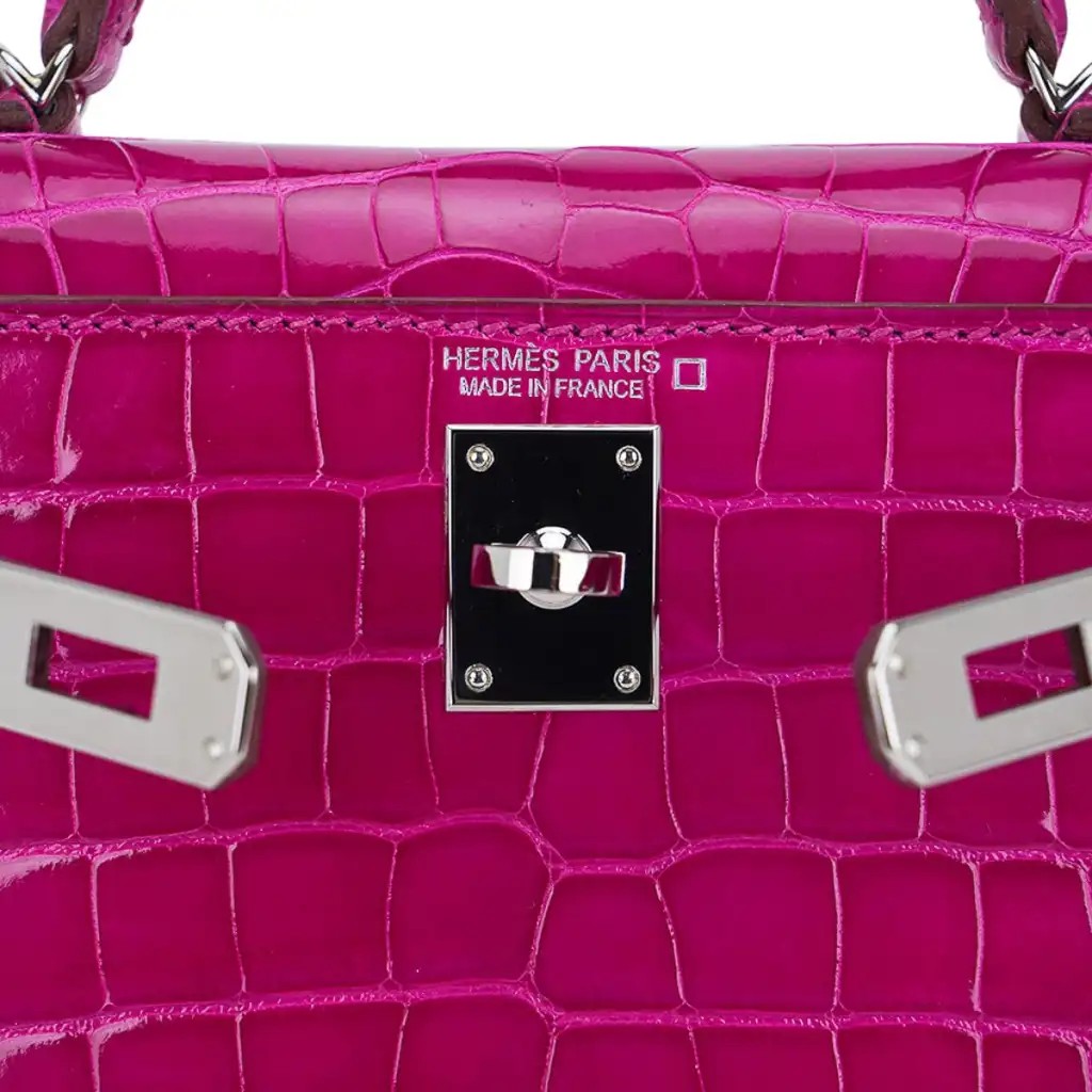 Hermes Limited Edition Mini Kelly 20 Sellier Rose Scheherazade Alligator Bag Palladium Hardware - Image 8