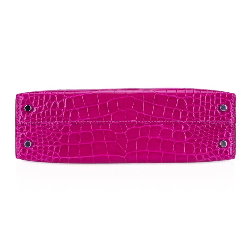 Hermes Limited Edition Mini Kelly 20 Sellier Rose Scheherazade Alligator Bag Palladium Hardware - Image 9