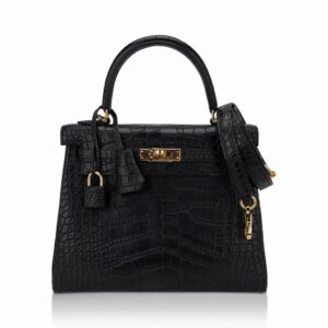 Hermes Kelly 25 Retourne Bag Black Matte Alligator with Gold Hardware