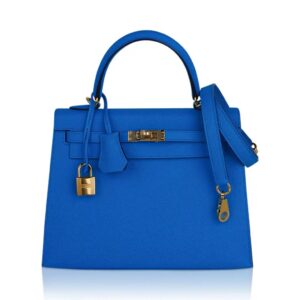 Hermes Kelly 25 Sellier Bag Blue Frida Epsom Leather with Gold Hardware