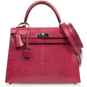 Hermes Kelly 25 Sellier Bag Fuschia Lizard with Palladium Hardware