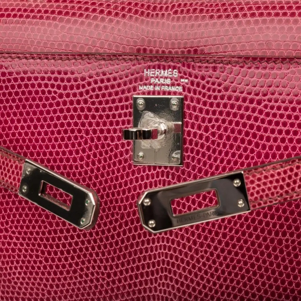 Hermes Kelly 25 Sellier Bag Fuschia Lizard with Palladium Hardware - Image 10