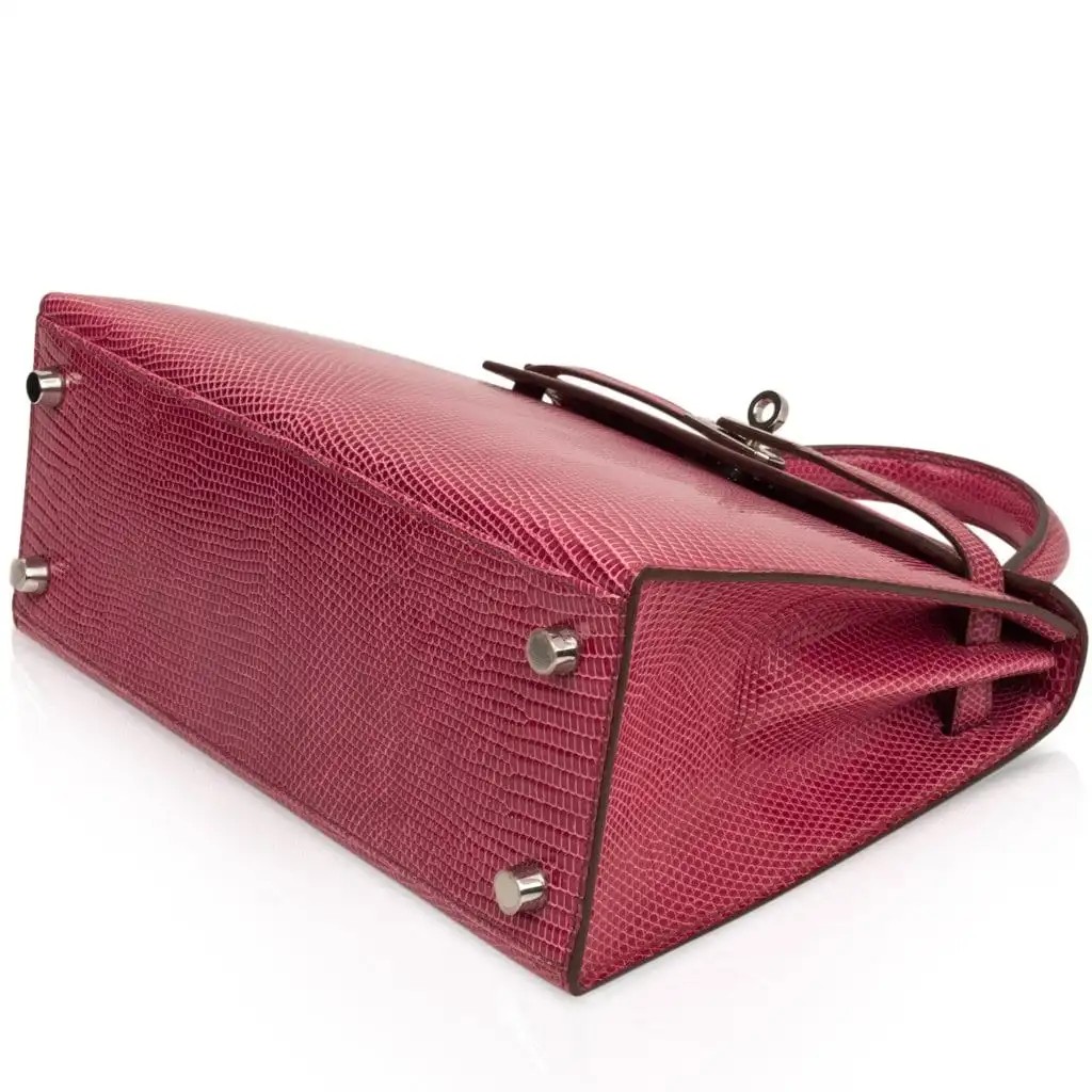 Hermes Kelly 25 Sellier Bag Fuschia Lizard with Palladium Hardware - Image 11