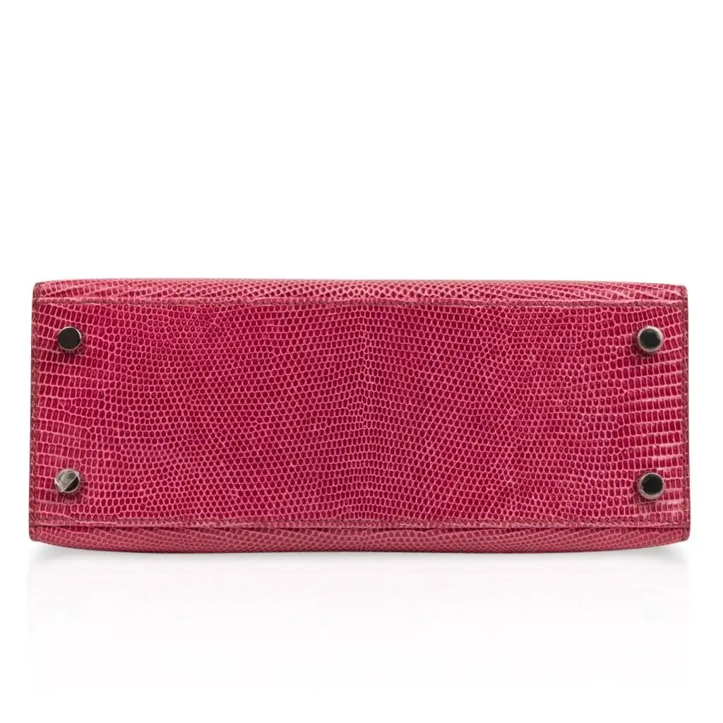 Hermes Kelly 25 Sellier Bag Fuschia Lizard with Palladium Hardware - Image 12