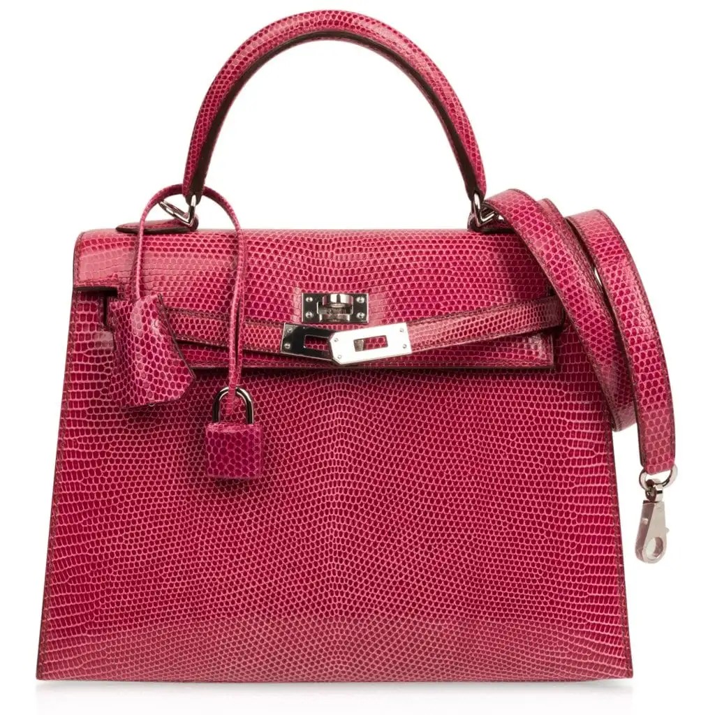 Hermes Kelly 25 Sellier Bag Fuschia Lizard with Palladium Hardware - Image 3