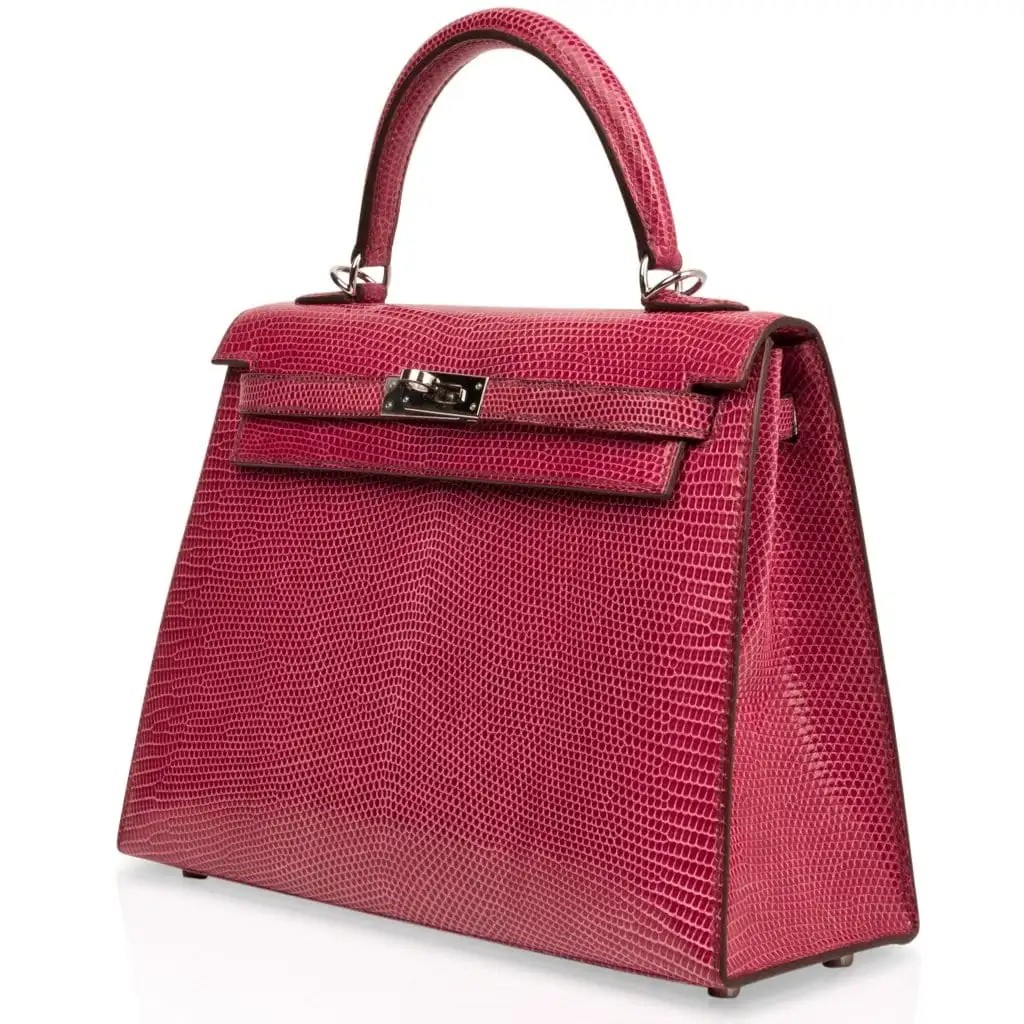 Hermes Kelly 25 Sellier Bag Fuschia Lizard with Palladium Hardware - Image 4