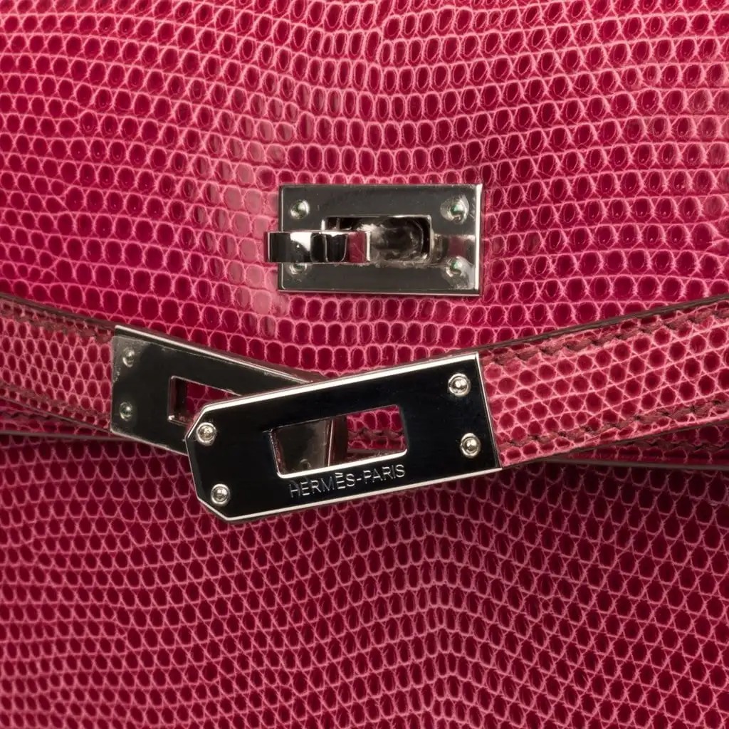 Hermes Kelly 25 Sellier Bag Fuschia Lizard with Palladium Hardware - Image 5