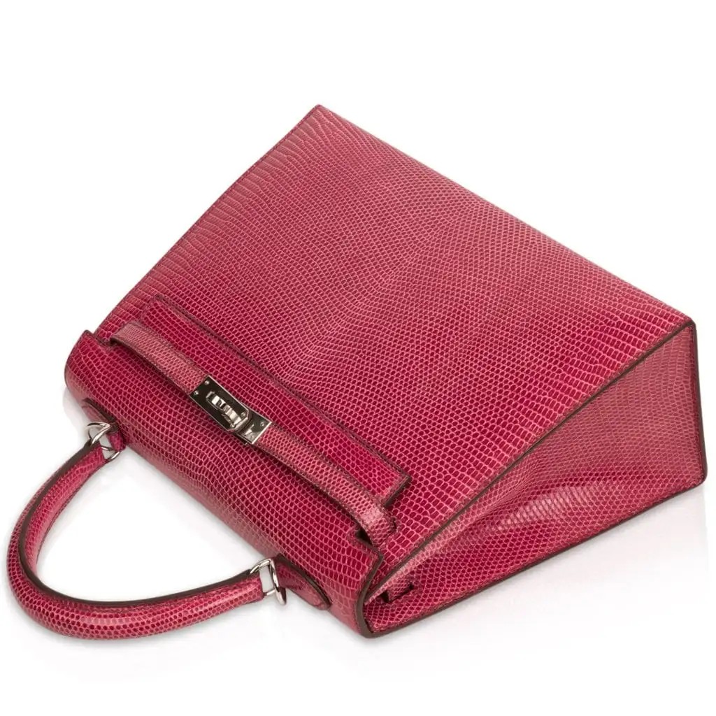 Hermes Kelly 25 Sellier Bag Fuschia Lizard with Palladium Hardware - Image 6