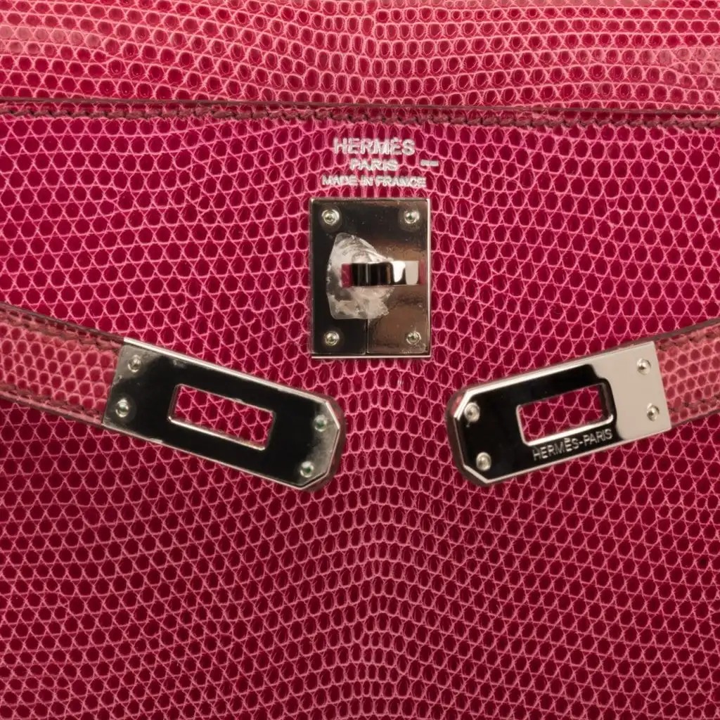 Hermes Kelly 25 Sellier Bag Fuschia Lizard with Palladium Hardware - Image 9