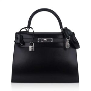 Hermes Kelly 28 Sellier Bag Black Box Leather with Palladium Hardware