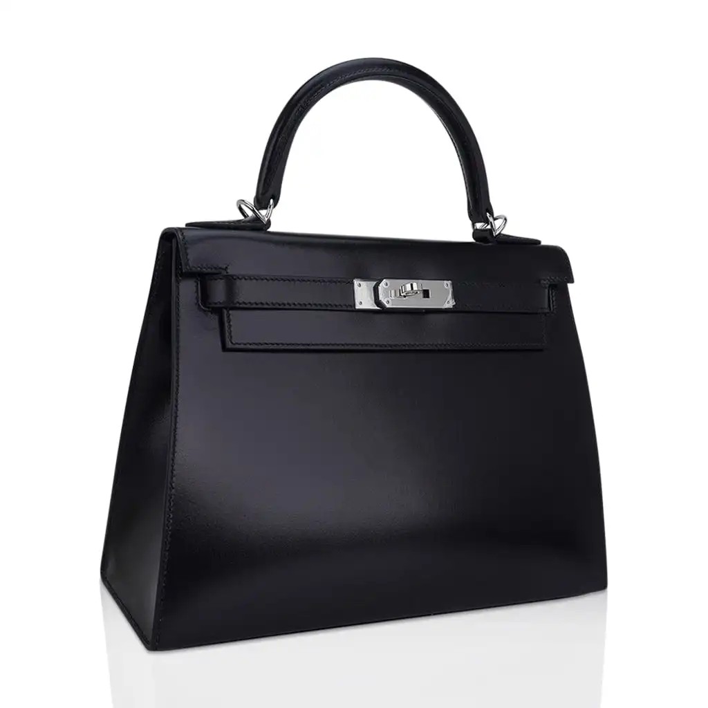 Hermes Kelly 28 Sellier Bag Black Box Leather with Palladium Hardware - Image 2